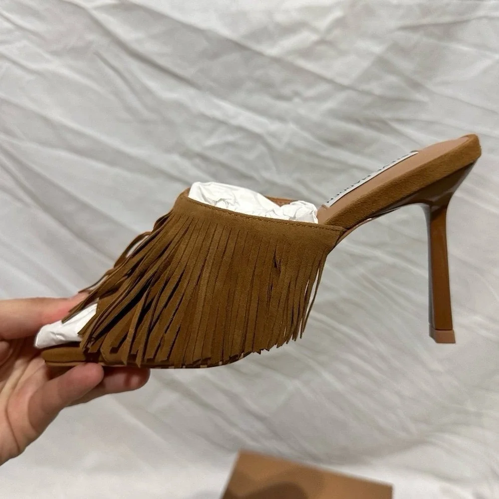 Steve Madden Morina Tassel Cognac Suede Stiletto Heels Cowgirl Cowboy Carter
